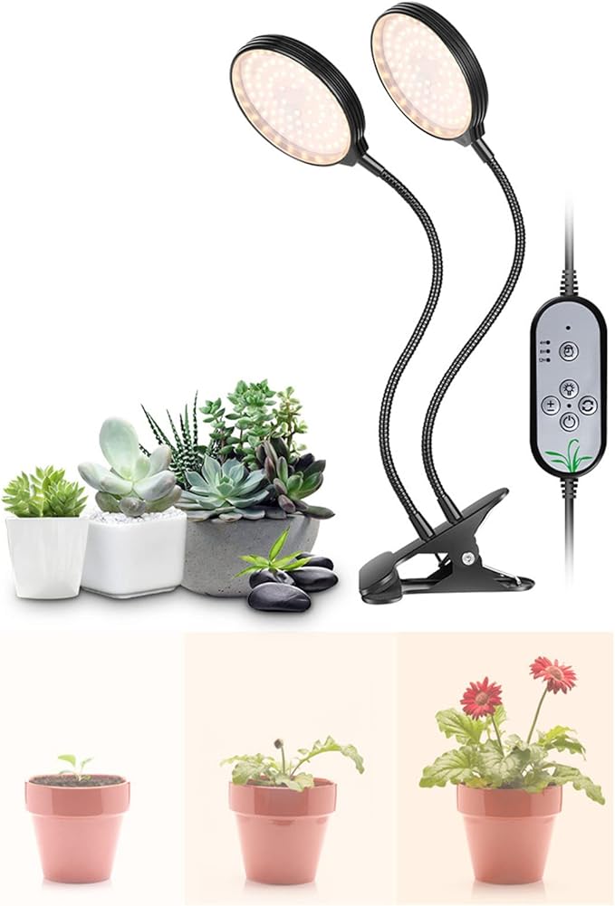 Plant Grow Light Timing 5 Dimmable LevelsWaterproof Dual Head 30W USB Powered LED Plant Lamp with Clip BaseMulti Directional LightHigh TransmissionWaterproof