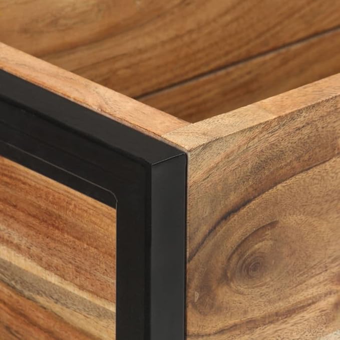 Rectangular Acacia Wood Planter 35.4 x 7.9 x 26.8 Natural Finish Black Metal Frame Durable Raised Garden Bed for Outdoor Plants Patio Deck
