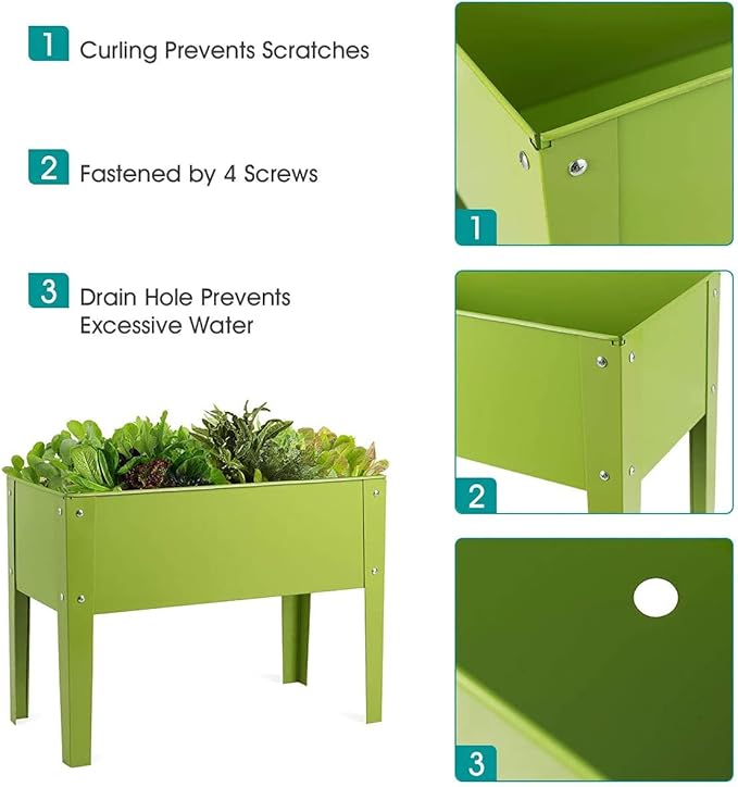 GRAFFY Raised Garden Bed Raised Planter Box with Legs Drainage Holes Planting Bed for Vegetable Flower Herb Planting Container for Grass Lawn Patio Backyard (25 x 13 x 18)