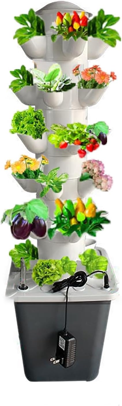 Hydroponics Growing SystemVertical Garden Indoor Outdoor Garden Tower Aeroponic Tower for Herbs Fruits Vegetables No Seedlings Included(30holes)