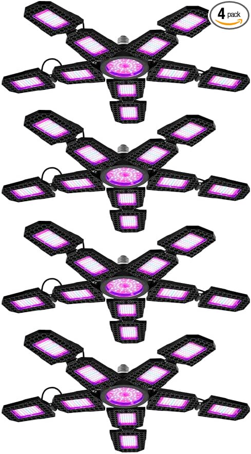 4Pack 200W Foldable LED Growing Lamps 110V Full Spectrum Indoor Growing Light 528LEDs Red Blue Plant Lights for Seedling Flowering and Fruiting E26/E27 SocketSuitable for Greenhouses Hydroponic
