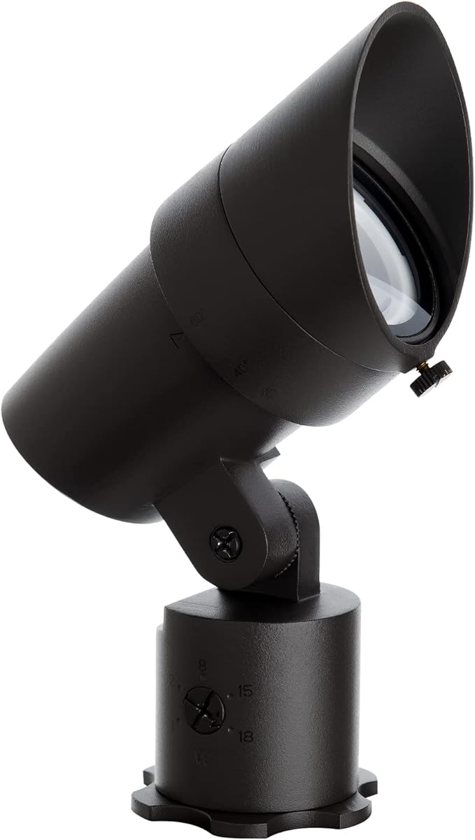 WAC Landscape Lighting LED 12V Medium Size Accent Light with Adjustable Beam Angle and Integral Brightness Control 50-1300 Lumens 3000K Warm White Built-in LED in Black