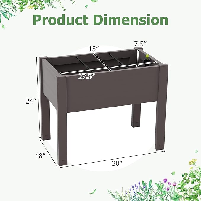 Raised Garden Bed Outdoor Elevated Planter Boxes with Legs &amp Water Level Indicator Garden Box Self-Watering Raised Beds for Gardening Balcony &amp Deck (Coffee)