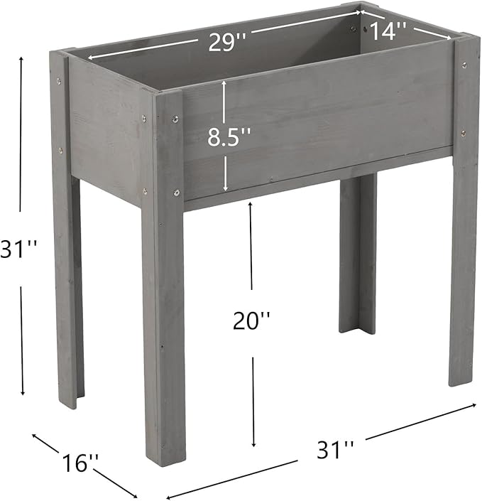 31X31X16 Inch Raised Garden Bed with Legs Solid Wood Grey Bigger &amp Sturdier Planter Raised Bed Outdoor Plants Flowers Fruits Vegetable Herb Growingg Seasonal Garden Upgrade