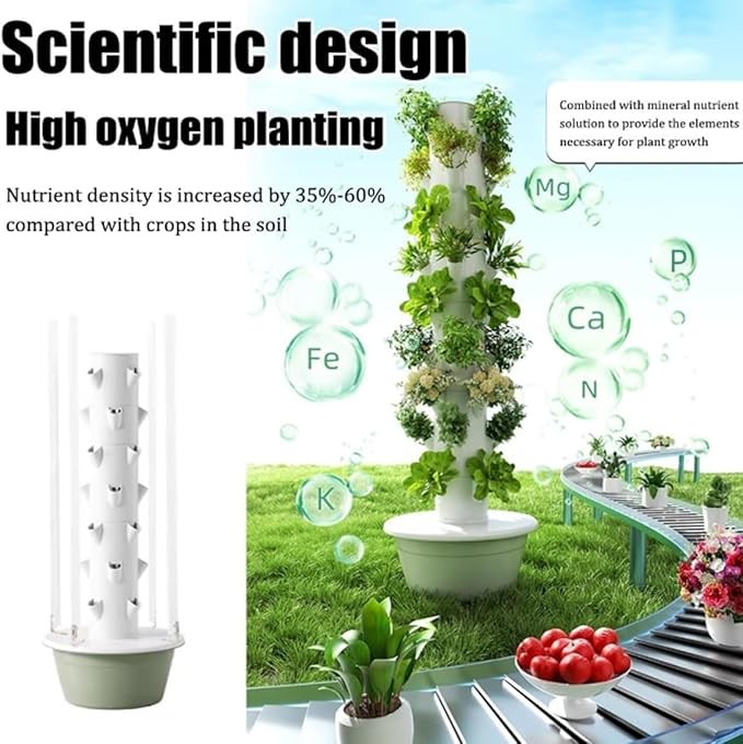 Hydroponic Tower Indoor Smart Garden with LED Lights Vertical Aeroponic Growing System for Herbs Fruits Vegetables(20holes)