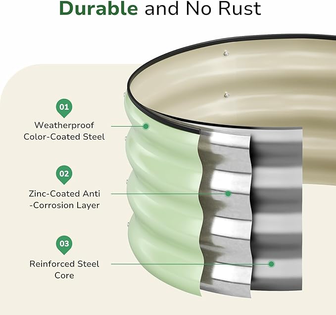 GreatBuddy 2x2x1 ft Round Galvanized Raised Garden Bed Easy-Assembly Raised Bed with Anti-Cut Gloves &amp Tools Rust-Proof Garden Bed for Outdoor Vegetables Herbs Small Trees Green