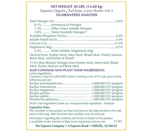 Turf-Tone Lawn Starter Natural &amp Organic Starter Fertilizer. with Long Lasting Nitrogen Phosphorus and Our Bio-Tone Formula. 30 lb. Bag Covers up to 3000 Sq. Ft.
