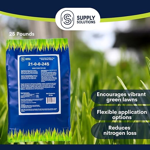 Supply Solutions 21-0-0-24S Ammonium Sulfate for Deep Green Plants - Soil Acidifier for Blueberry Blooms Azalea and Magnolia Tree Fertilizer - Sulfur for Plants Nitrogen Fertilizer (25 Pounds)