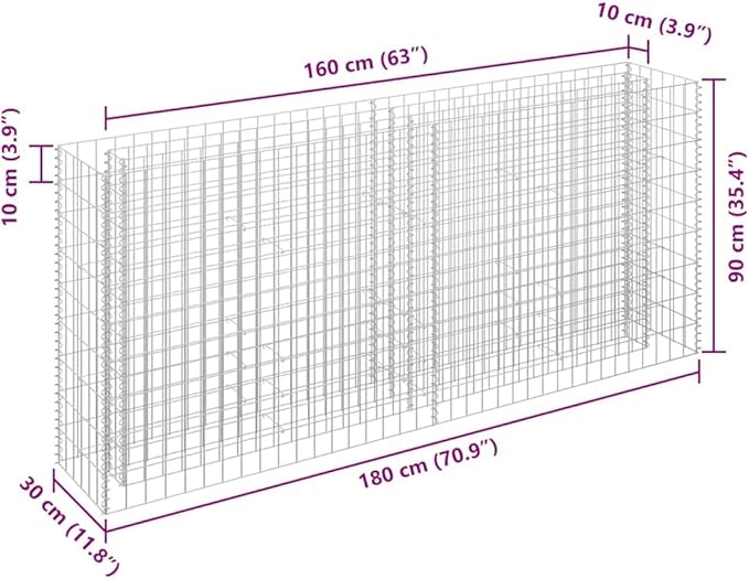 vidaXL Gabion Raised Bed Flower Bed Plants Garden Patio Outdoor Backyard Planter Galvanised Steel 180 x 30 x 90 cm