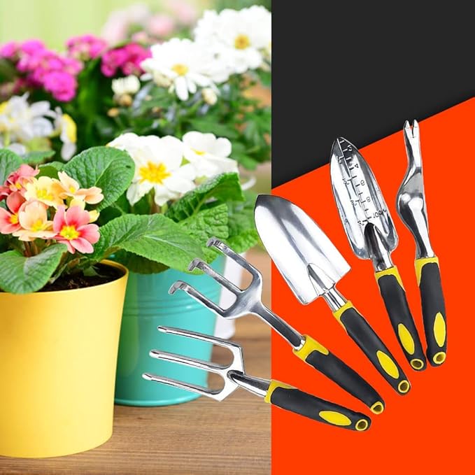 SagaSave Garden Tool Set 5 Pcs Heavy Duty Gardening Kit Include Aluminum Alloy Small Shovel Right Angle Fork Shovel Weeding Fork Transplanter Ideal Garden Tools Gift
