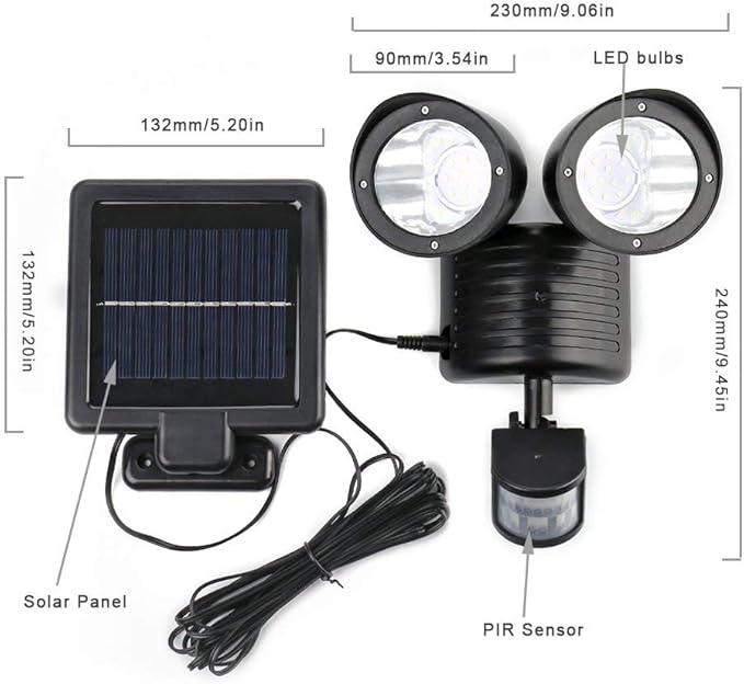 22 LED Solar Lamp Lights Human Sensor Light Double Head Garage Spotlight Waterproof Courtyard Landscape Corridor Wall Light