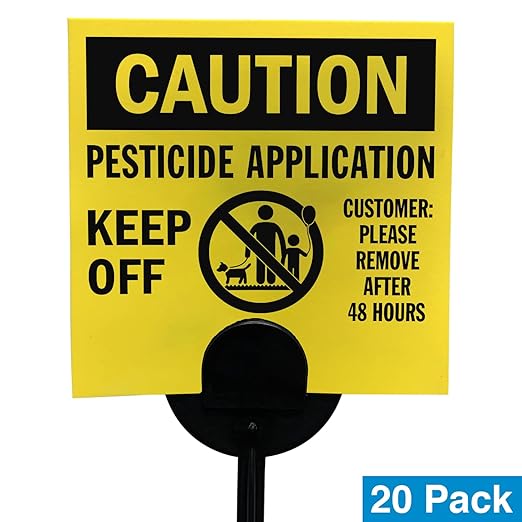 SmartSign (20-Pack) Caution Pesticide Application Keep Off Yard Sign with Stake 16 mil HDPE Plastic Black/Yellow 4x4 Lawn Sign + 16 Stake Kits Made in USA