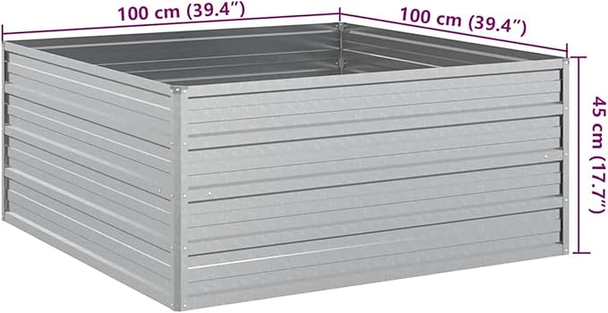 Bopdu Garden Raised Bed 39.4x39.4x17.7 Galvanized Steel Silver Backyard Patio Planter Raised Beds for Vegetables Outdoor Garden Raised Planter Box for Flowers Fruits