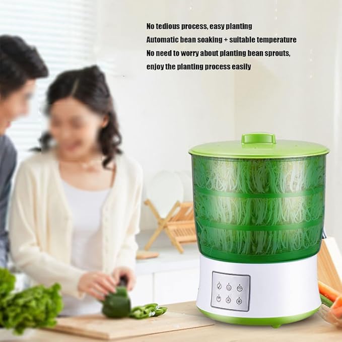 2 Layers Automatic Sprouts Growing Kit Intelligent Automatic Bean Sprouts Maker Healthy Material for SoybeanMung Bean Soybean Mung Bean Red