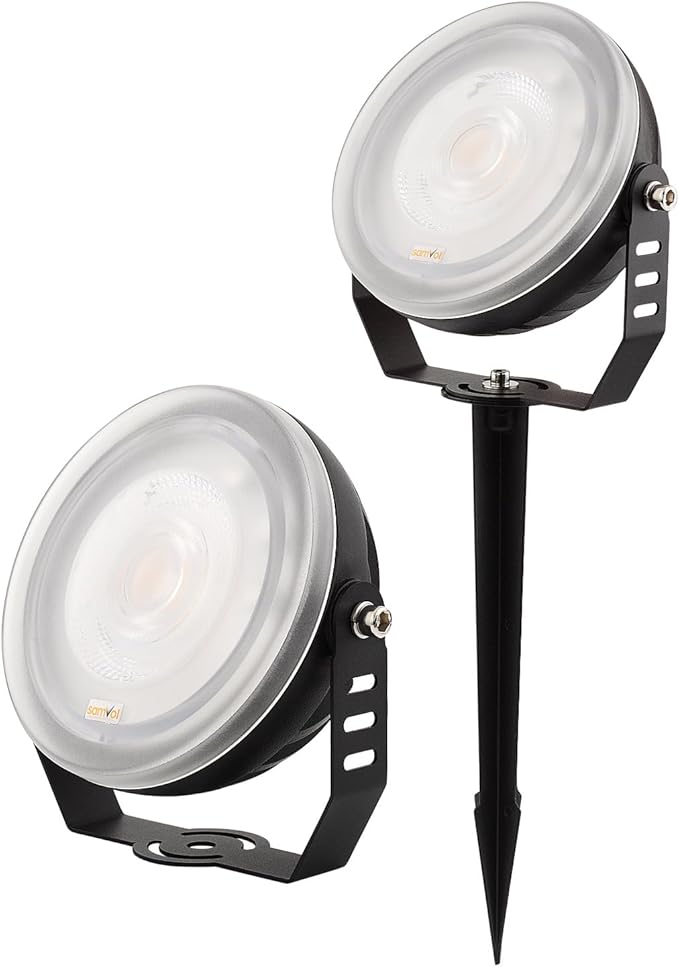 12W LED Edge-Lit Landscape Spotlight IP67 Waterproof 120V 3000K Thickened Aluminum 270° Adjustable Bracket for Yard Garden Tree Architectural Lighting