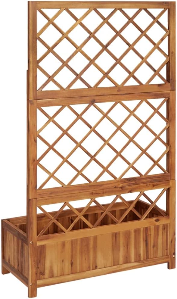 Raised Bed with TrellisFlowering Vine Climbing PlanterGarden Raised BedOutdoor Plant PotsGarden Beds for PlantsHerbsVegetables33.5x15x59.1 Solid Acacia Wood