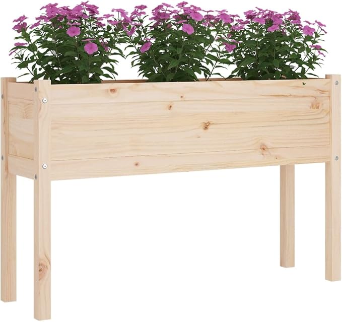 Rustic Raised Garden Bed 43.3x27.6x12.2 in Solid Pine Wood Planter Box Untreated Brown Large Outdoor Elevated Patio Box for Herbs Veggies Flowers