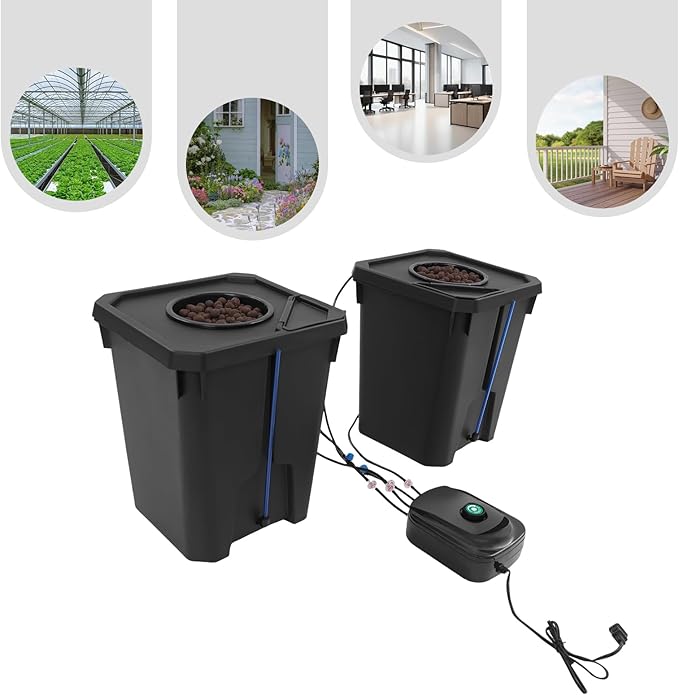 2-Bucket Hydroponics Growing System 7.13Gal DWC Deep Water Culture with Top Drip Irrigation &amp Air Pump Indoor Garden Kit for Vegetables Herbs Home Growers
