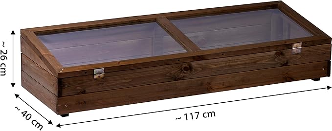 dobar® Wooden Cold Frame Attachment for Raised Beds - Cold Frame Box with Film - 117 x 40 x 26 cm - Dark Brown
