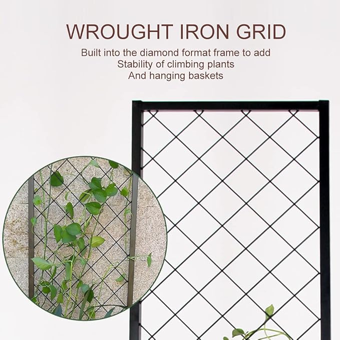 Zhongma 15.75 x 15.75 x 55 in Raised Garden Bed with TrellisHeavy Duty Plant Box for Climbing Plants with Drainage Hole Metal Lattice Planter Gardon Box with Inner Fabric Liners.