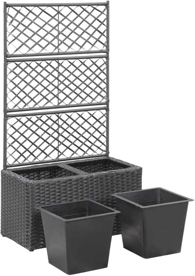 SKM Trellis Raised Bed with 2 Pots 22.8x11.8x42.1 Poly Rattan Black