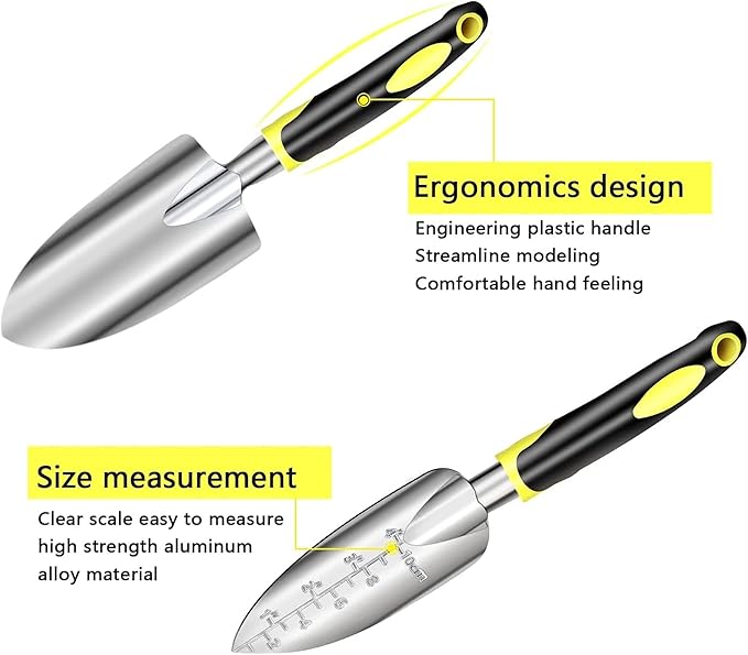 DINGFAN Gardening Tools 5 Piece Gardening Tools Set Aluminum Garden Hand Tools Kit Shovel Transplant Trowel Rake Cultivator Weeding Fork Weeder for Gardener