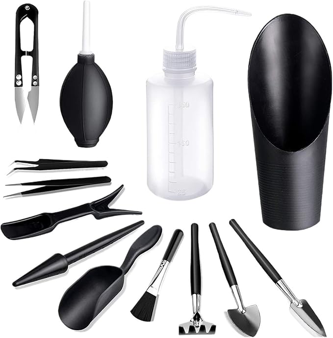 13 Pcs Mini Garden Tool Set Transplanting Tools Succulent Care Kit for Miniature Gardening Plant(Black)