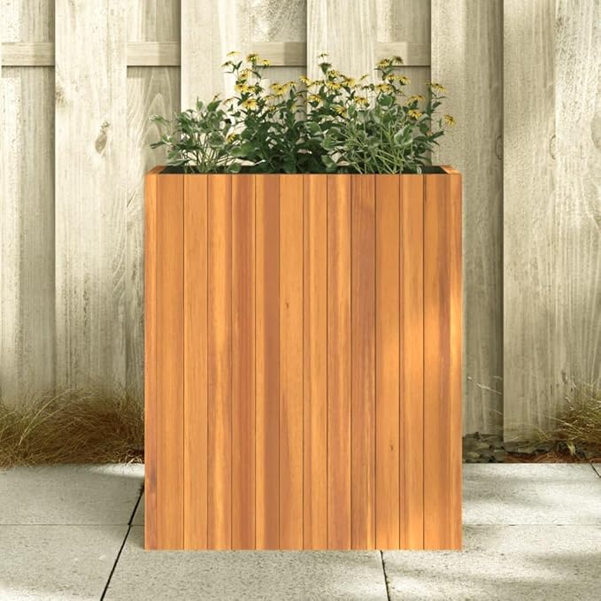 Rustic Solid Acacia Wood Garden Planter 23.2 x 10.8 x 27.6 Inch Rectangular Raised Bed Oiled Finish for Outdoor Plants Indoor/Outdoor Use