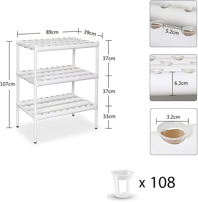 Hydroponic Grow Kit Hydroponics Growing System 3 Layers 108 Plant Sites Food-Grade PVC-U Pipes Hydroponic Planting Equipment with Water Pump Gift for Gardening Lover