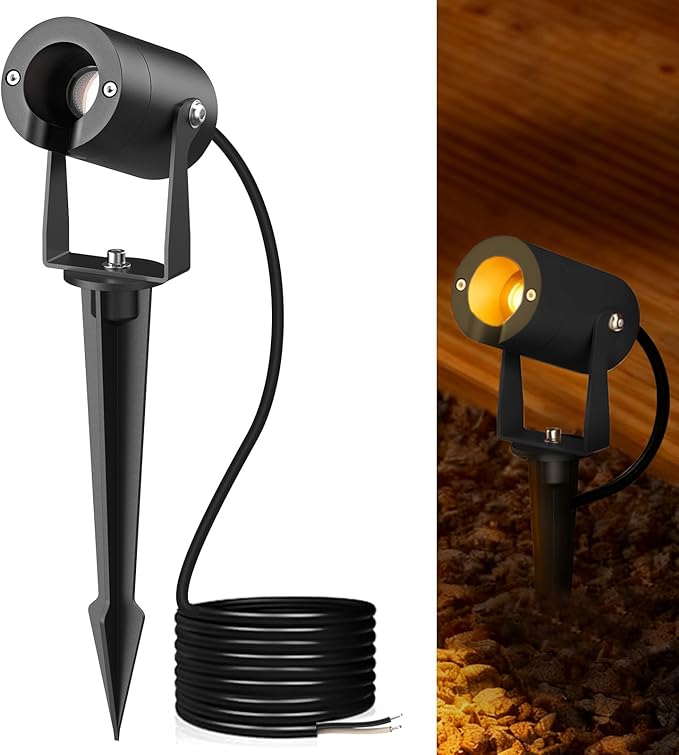 Low Voltage Landscape LED Spotlight 3W 12V AC/DC Outdoor Waterproof Garden Lights for Yard Pathway Tree Up Lighting Warm White 3000K High CRI 95+ Heavy Duty Light Fixture Black