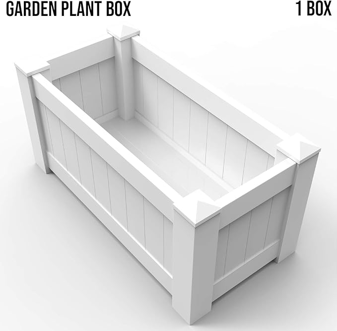 E&ampK Sunrise 43x20x20 Raised Garden Bed White Vinyl Above Ground Planter Box for Growing Vegetables Flowers Herbs DIY Gardening Yard Patio Lawn Outdoor (1 Pc)