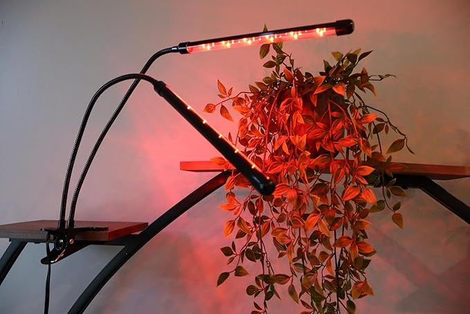 Plant Grow Light - 6000K Full Spectrum with Adjustable Red &amp White LEDs 10-Level Dimming USB Powered Clip-On Lamp for Indoor Plants Timer Function (2 Head)