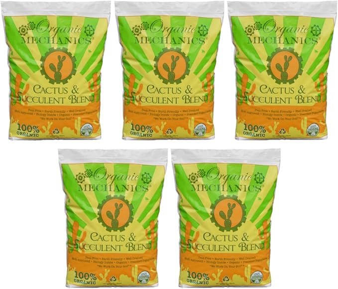 Organic Mechanics Cactus and Succulent Blend Potting Soil 2 qt (Pack of 5) – Well-Drained Organic Mix – Enhances Plant and Root Growth with Biochar Rice Hulls and Worm Castings