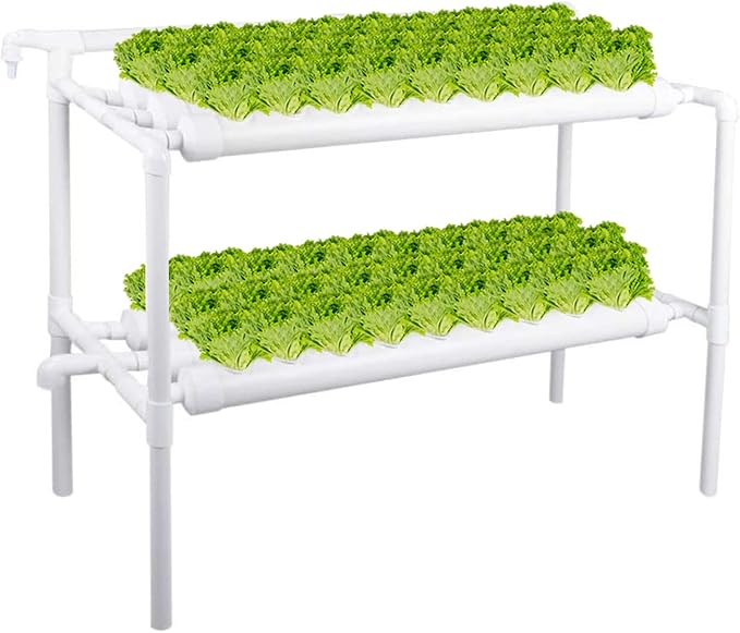 Hydroponics Growing System Kit54 Plant Sites 2 Layers Food-Grade PVC-U Pipes Hydroponic Grow Kit Gardening System with Water Pump TimerNet Pots and Sponge for VegetablesFruitsHerb