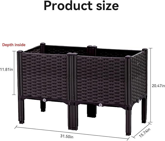 Raised Garden Bed with Legs Large Planter Box Raised Garden Beds Outdoor Rectangular Elevated Planter Box for Gardening Vegetables Flowers Fruits and Plants 31.5(L) x 15.7(W) x 20.4(H)