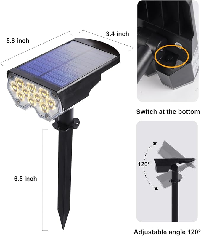 1 Pack Solar Powered Outdoor Spot Lights Outside Waterproof 20 LEDs Landscape Spotlights Dusk to Dawn for House Yard Tree Plants Walls Path Garden Statues Superior Accent Lamp Warm White