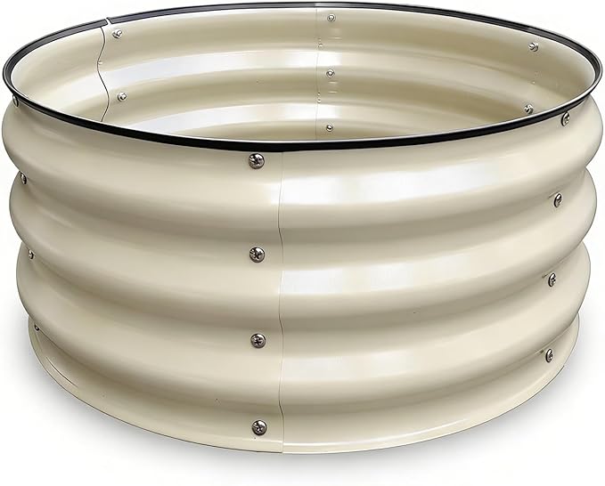 GrowHaus 2x2x1FT Galvanized Raised Garden Bed Planter Boxes Outdoor Round Metal Garden Beds for Planting Vegetables Flowers Herbs White