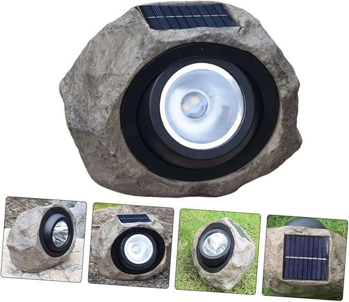 1pc Solar Outdoor Spotlight Imitated Stone Decorative Lamp for Gardens Patios and Lawns Dual Warm Light Settings