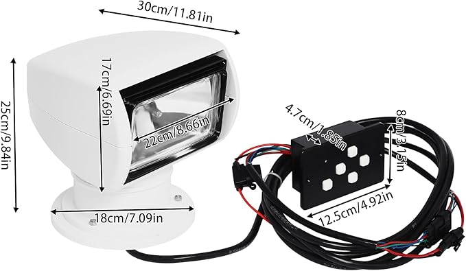 100W Bulb AC12V Remote Control Searchlight Boat Spotlight Marine Searchlight Spot Light 355 Degree Left/Right 72° Up/Down Rotation Remote Control for Boat Truck Car