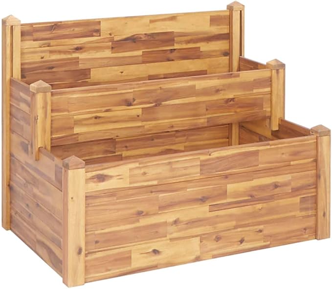 2-Tier Wooden Garden Planter Box Wood Garden Raised Bed for Plants Vegetables Herbs and Flowers 43.3x29.5x33.1-405