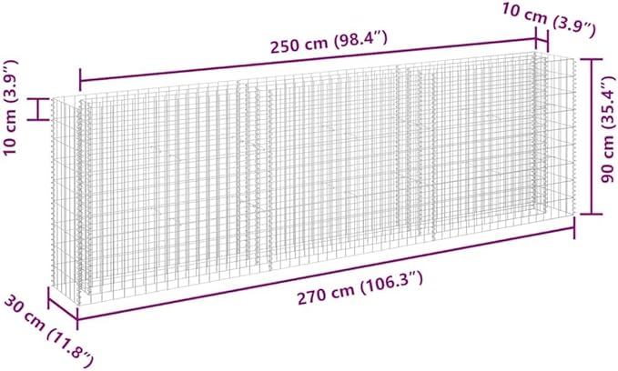 YAFF Galvanized Steel Gabion Raised Bed Silver Rectangular Metal Raised Garden Bed for Outdoor Garden and Terrace Large 106.3 x 106.3 x 35.4