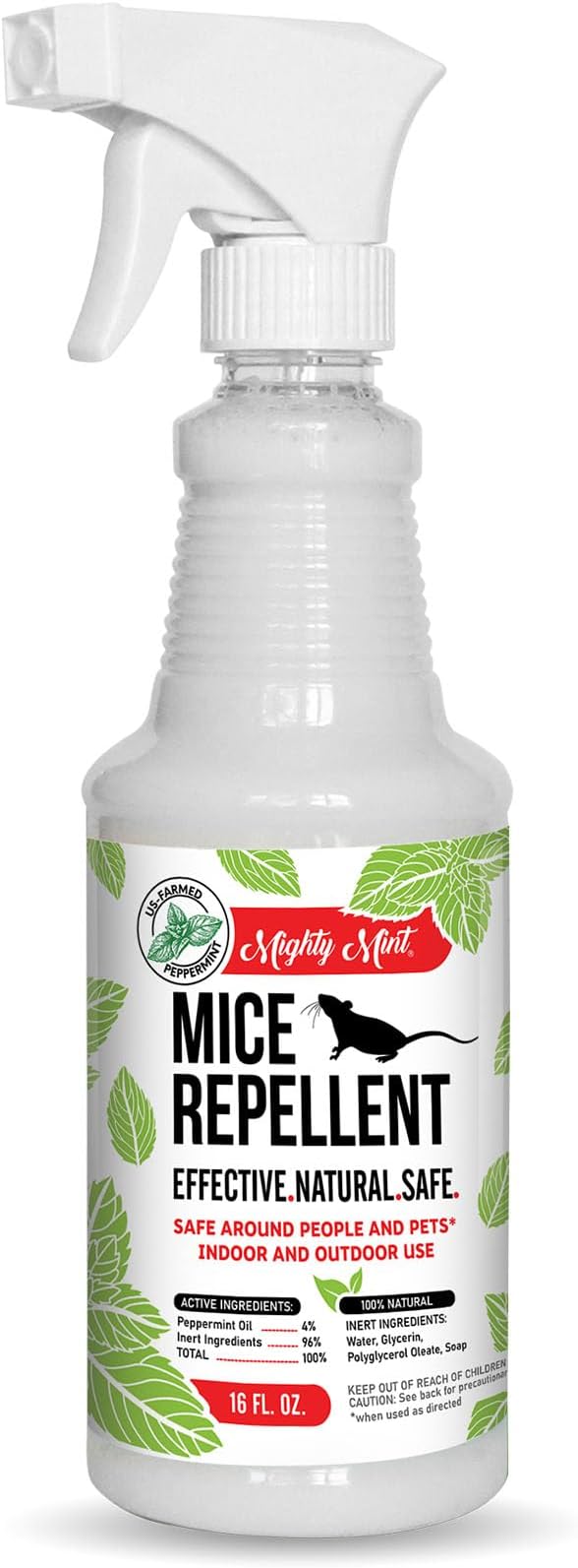 Mighty Mint Peppermint Oil Mouse Repellent Spray – Natural Indoor &amp Outdoor Control for Mice and Rodents – Plant-Based Extra-Strong Formula - 16 oz