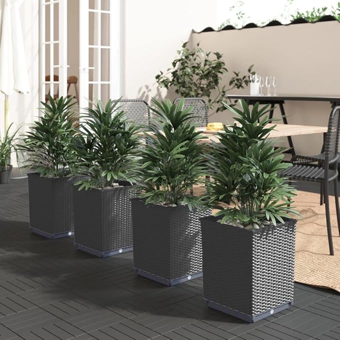 4-Pack Raised Planter Box Set 11.8 in Matte Black Stackable Square Polypropylene Outdoor Indoor Decor Flower and Vegetable Garden Bed for Patio Balcony Terrace
