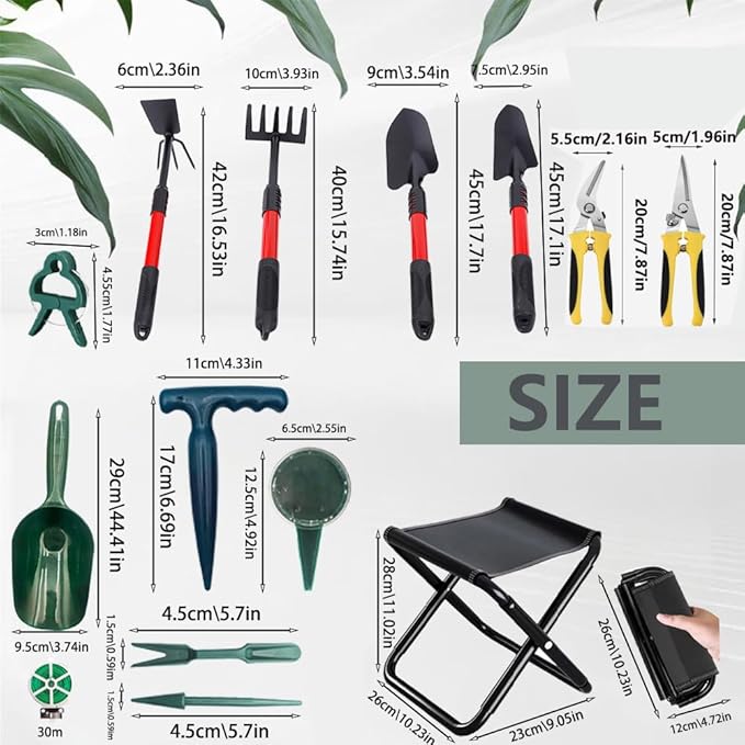 Garden Tool Set 55-Piece Heavy Duty Gardening Tools with Canvas Tote Bag Ideal Gardening Tools Gifts for Women and Men (Green)