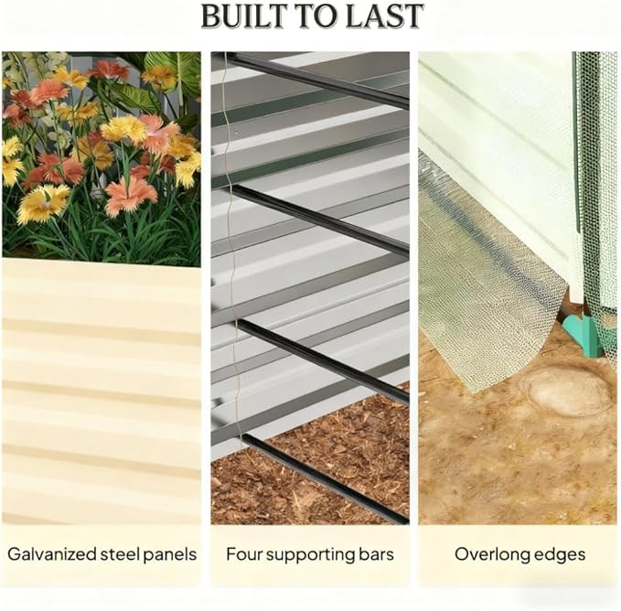 Raised Garden Bed for Flowers Veggies and HerbsGalvanized Steel Planter Box with Crop Cage and Shade Cloth PY624