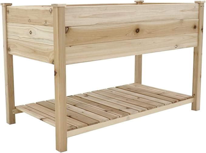 Raised Garden Bed Planter Box with Legs Storage Shelf Wooden Elevated Vegetable Growing Bed for FlowerHerbBackyardPatioBalcony 48.5x30x24.4in(colourless)