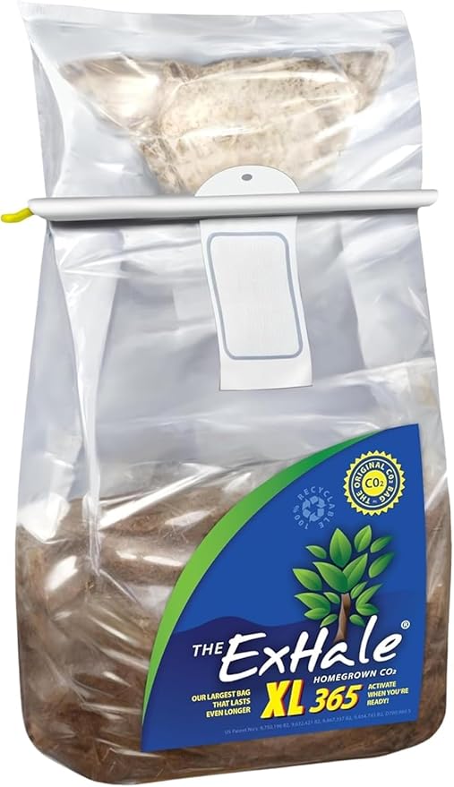 Exhale Homegrown CO2 XL 365 - Self-Activated CO2 Bags for Indoor Grow Rooms &amp Grow Tents - Foliage Mushroom Bags (1 Pack)