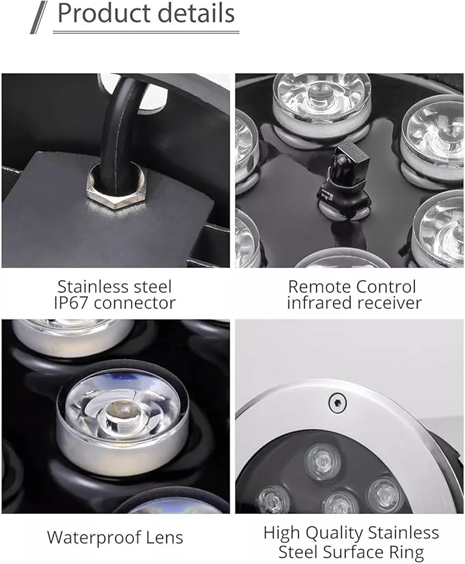 LED Underwater Fountain Light - RGB Color Change Outdoor Spotlights with RF Remote Control Recessed Spotlight IP68 Waterproof Buried Garden Lamp LED Underwater Recessed Spotlight(9w24v)