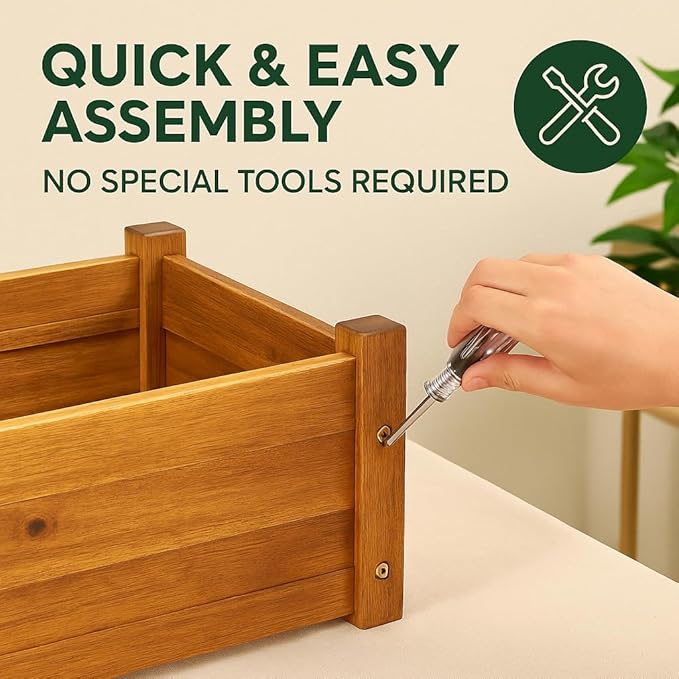 Garden Raised Bed Acacia Wood 39.4x11.8x9.8-Durable and Stylish Planter for Plants Vegetables Herbs and Flowers-Easy Assembly-Rustic Brown Finish