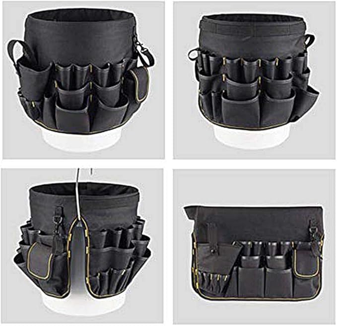 Gardening Tool Bucket Heavy Duty Gardening Organizer Tote with 56 Pockets 600D Garden Bags Storage Carrier for Garden Sturdy Canvas Tool Storage Set for Women Men Gardener(Black)